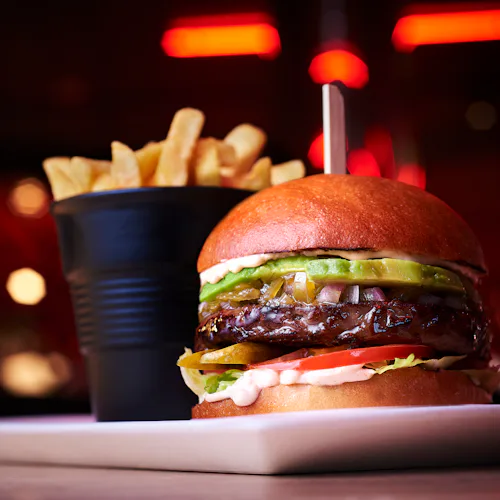 A burger served at Razzle Dazzle