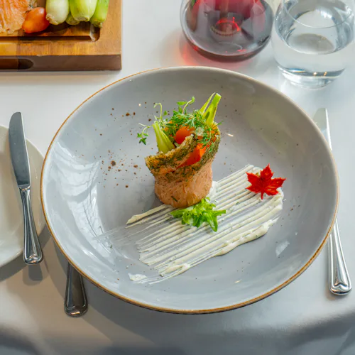 Plated food on an Ambassador Cruise Line
