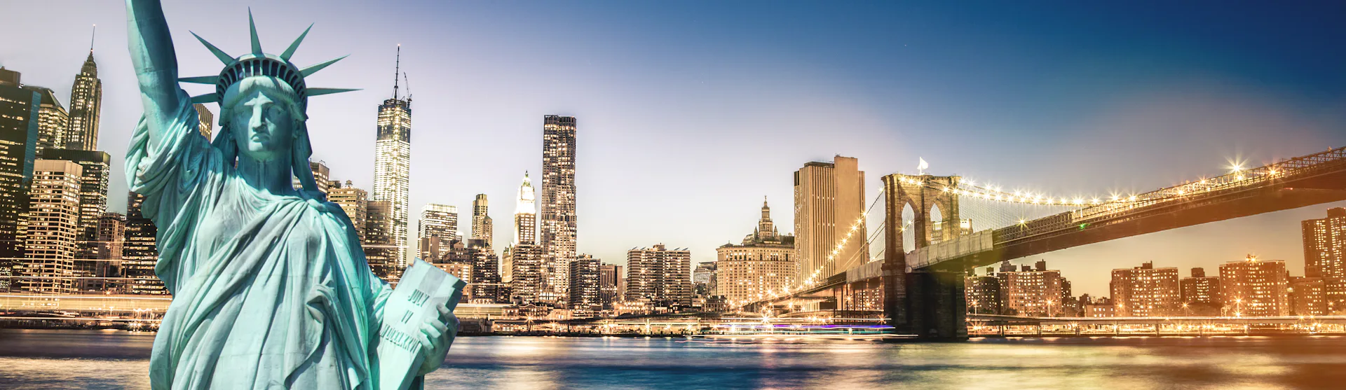 Statue of Liberty and the Brooklyn Bridge