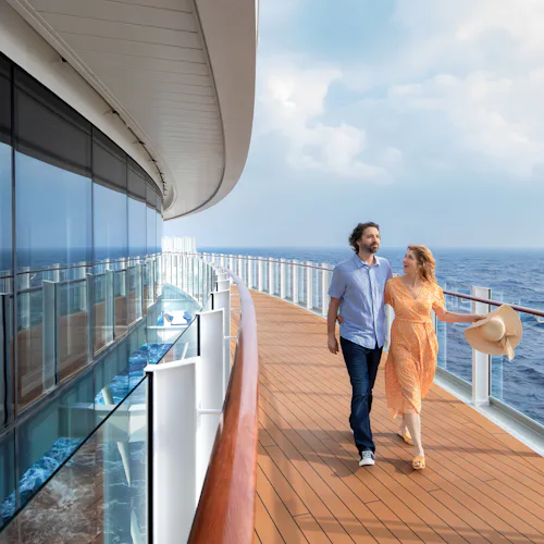 A couple looking out to sea on a P&O Cruises ship