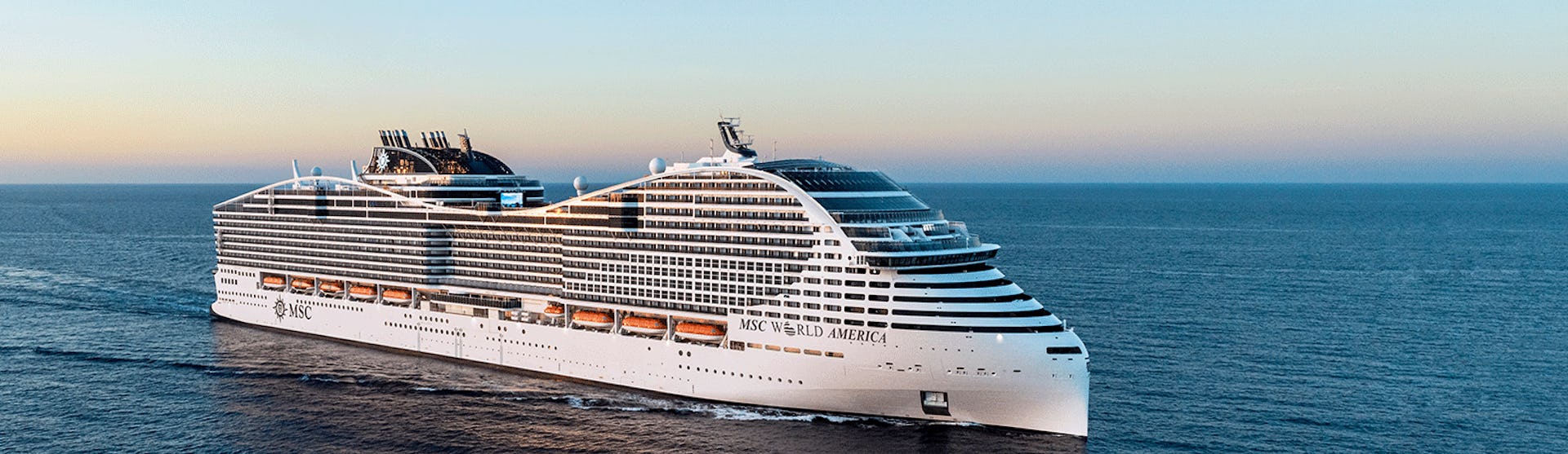 MSC World America Cruise Ship at Sea Navigating